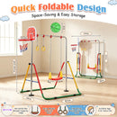 Advwin Kids Foldable Gymnastics Bar  with Basketball Hoop & Swing
