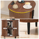 Advwin Oval Side Table w/ Fluted Sliding Doors &  Storage