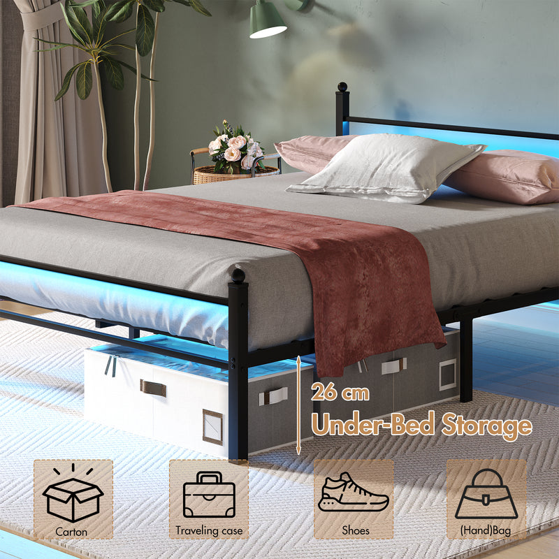 Advwin Metal Platform Bed Frame w/ Headboard Black