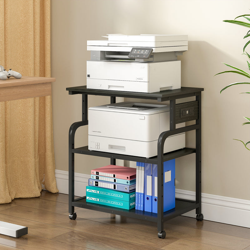Advwin Large Mobile Printer Stand with Charging Station Black