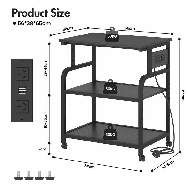 Advwin Large Mobile Printer Stand with Charging Station Black