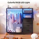 Advwin 3‑in‑1 Dresser with Hanging Rack LED Lights