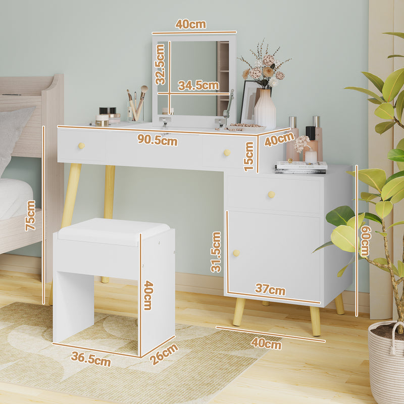 Advwin Dressing Table Stool Set Vanity Desk with Flip Top Mirror