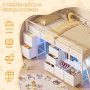 Advwin King Single Low Loft Bed with 7 Drawers Bookcase