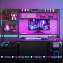 Advwin Gaming Desk with LED Lights & Power Outlets 165cm