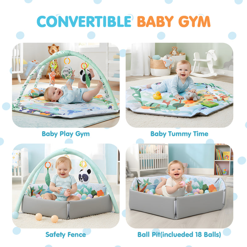 Advwin Baby Play Gym Mat 8-in-1 Tummy Time Mat & Ball Pit