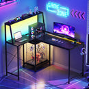 Advwin LED Gaming Desk w/ Adjustable Shelf & Power Outlets