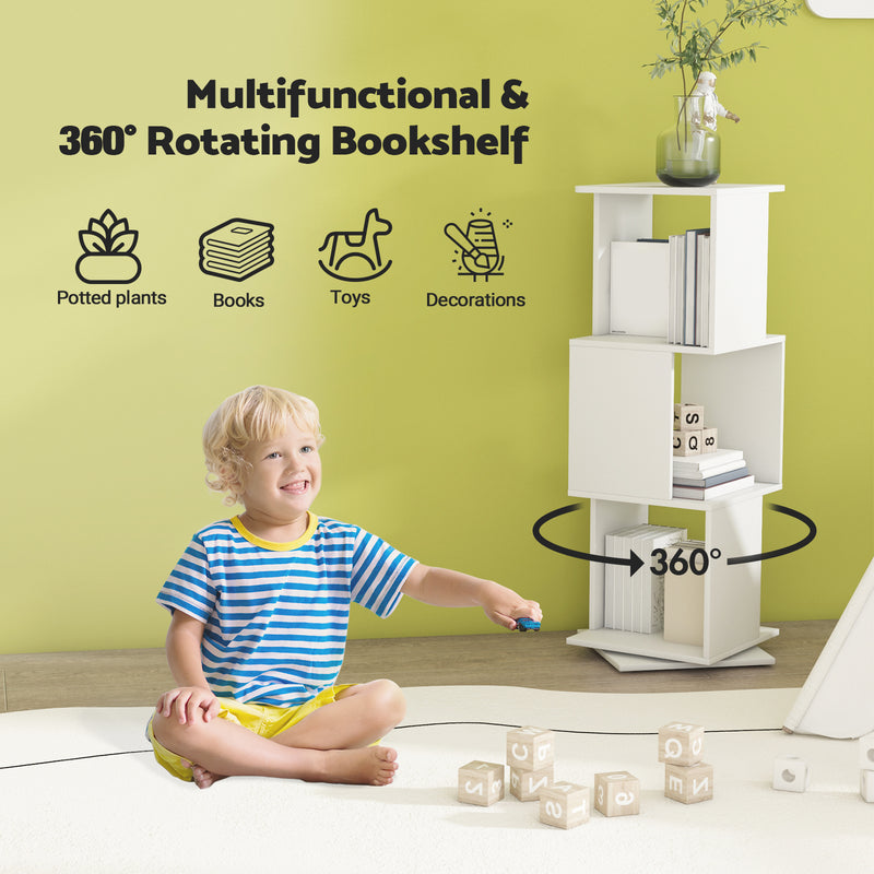 Advwin 3-Tier 360 Rotating Corner Bookshelf White