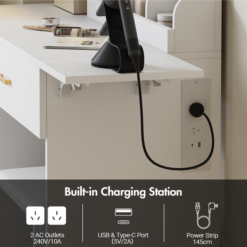 Advwin Dressing Table with LED Mirror & RGB Cabinet White