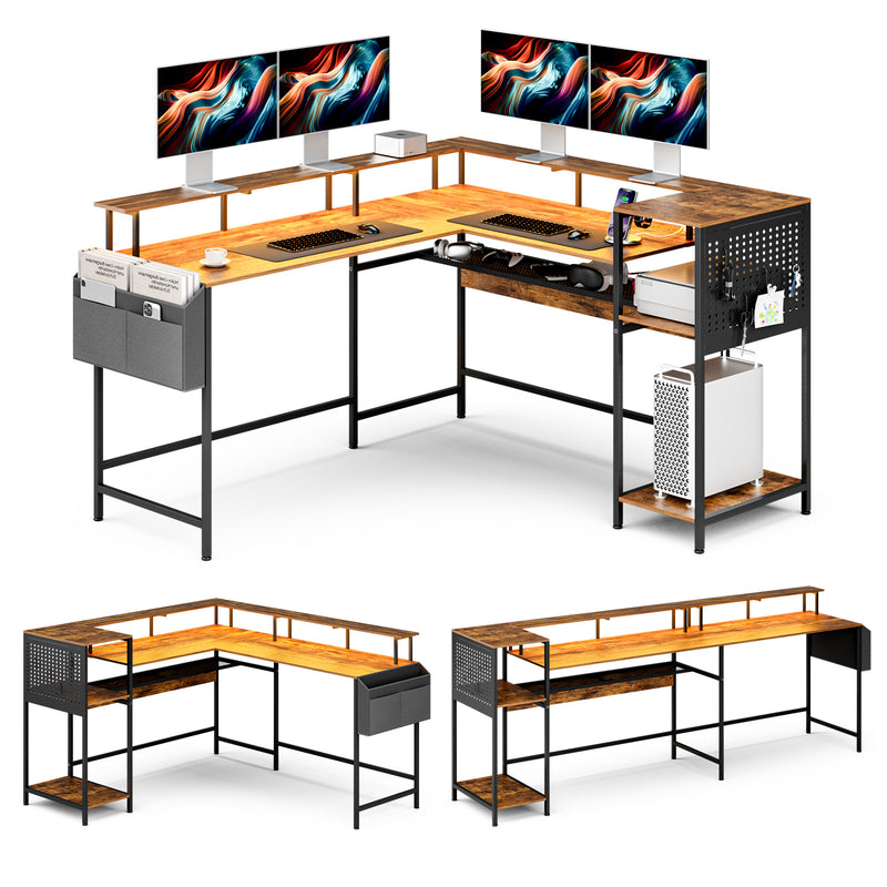 Advwin 150cm L Shaped Computer Desk w/ LED Lights