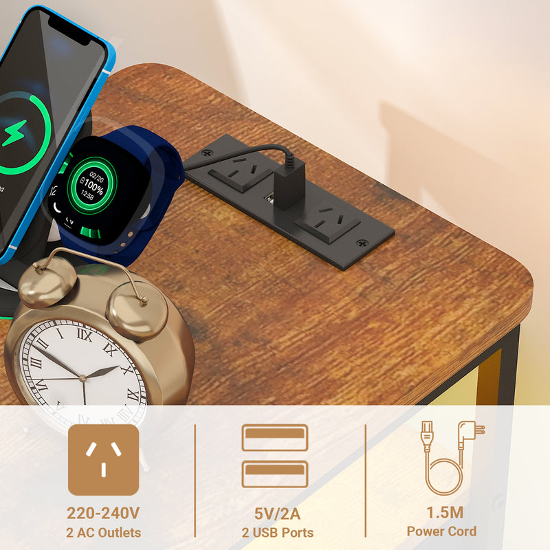 Advwin LED Narrow Bedside Table with Charging Station