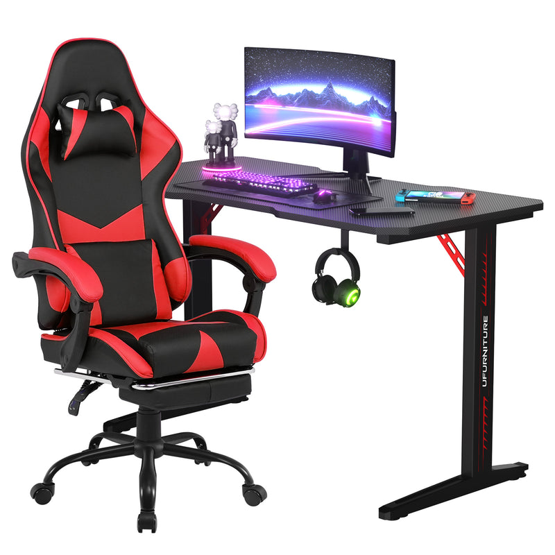 Gaming Desk & Gaming Chair Tilt 135° Red w/Footrest