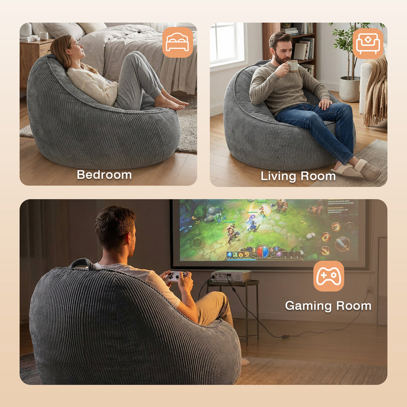 Advwin 90*92cm Corduroy Beanbag Sofa with Backrest