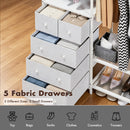 Advwin Portable Wardrobe with 2 Rods & 5 Drawers