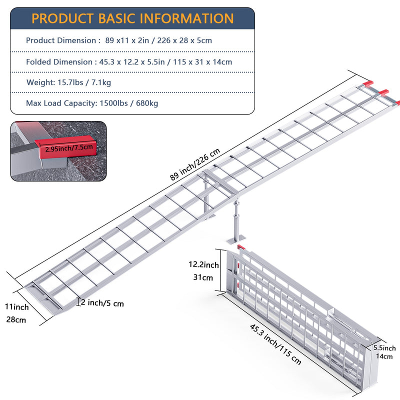 Advwin Aluminum Folding Loading Ramp with 2*680KG