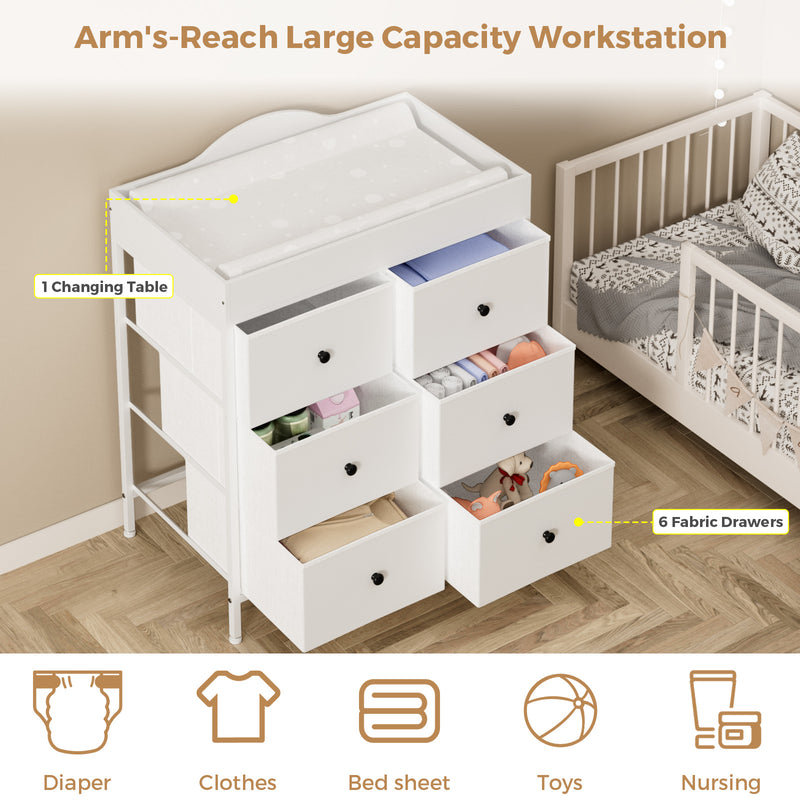 Advwin Baby Change Table w/ 6 Storage Drawers