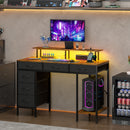 Advwin 120cm Gaming Desk with LED Lights & Drawers