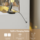 Advwin Vanity Desk with Glass Tabletop White