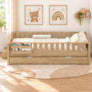 Advwin Low Wooden Kids Daybed with Trundle & Fence