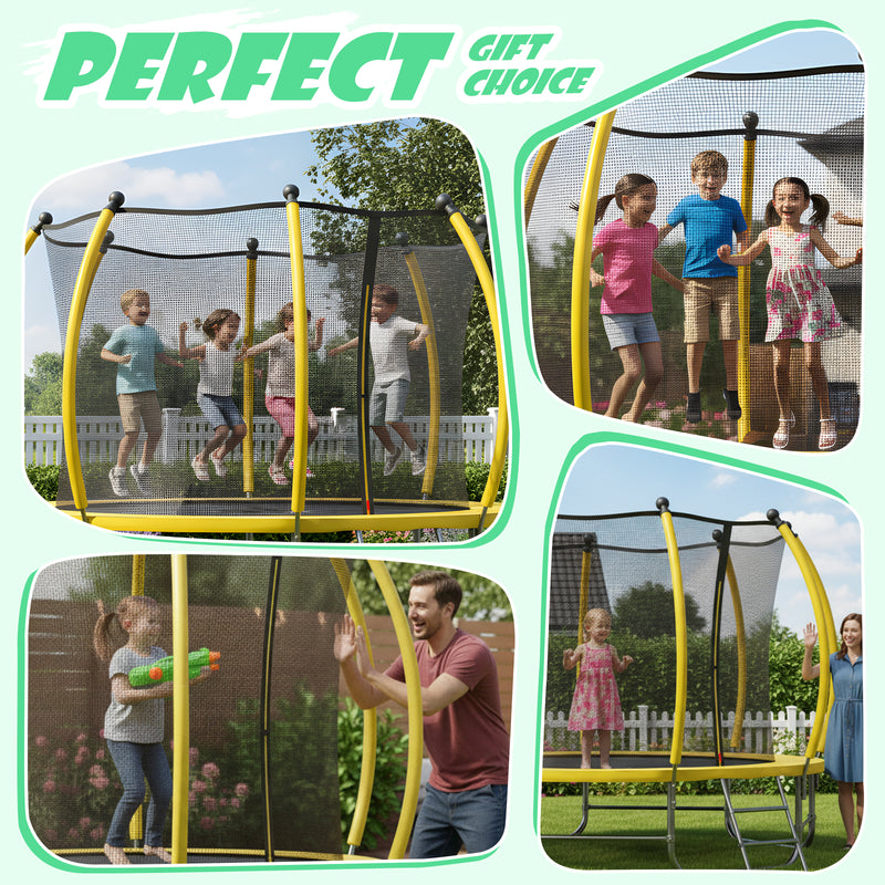 Advwin 10FT Recreational Trampoline Outdoor for Kid Yellow