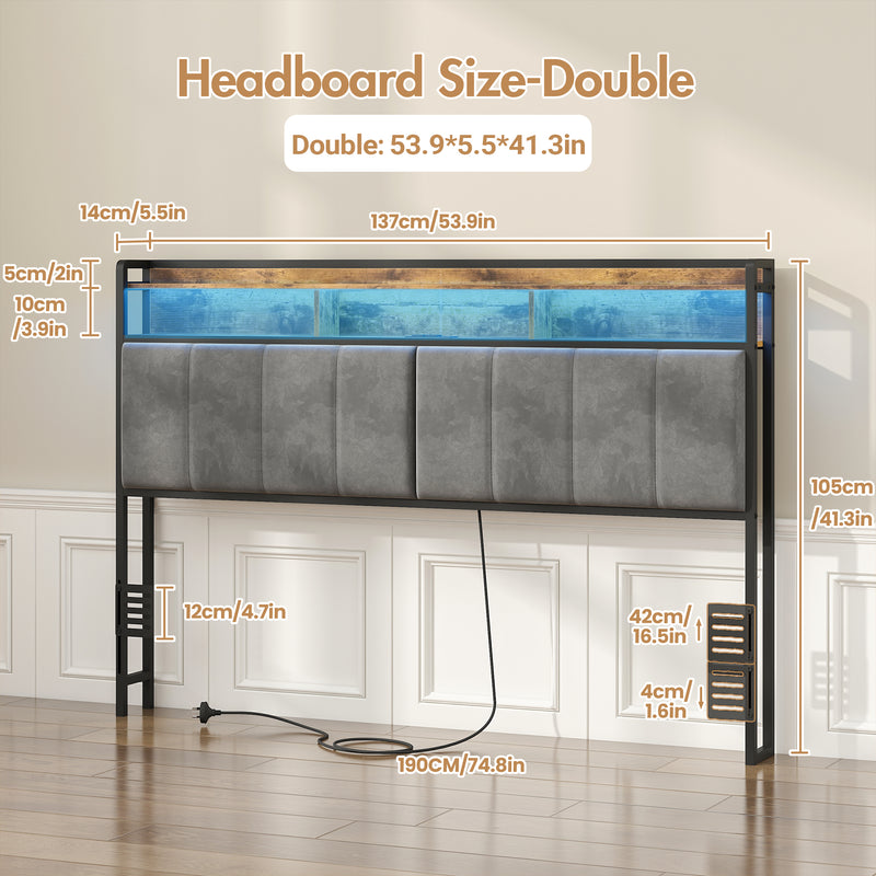 Advwin Storage Headboard Upholstered with Charging Station