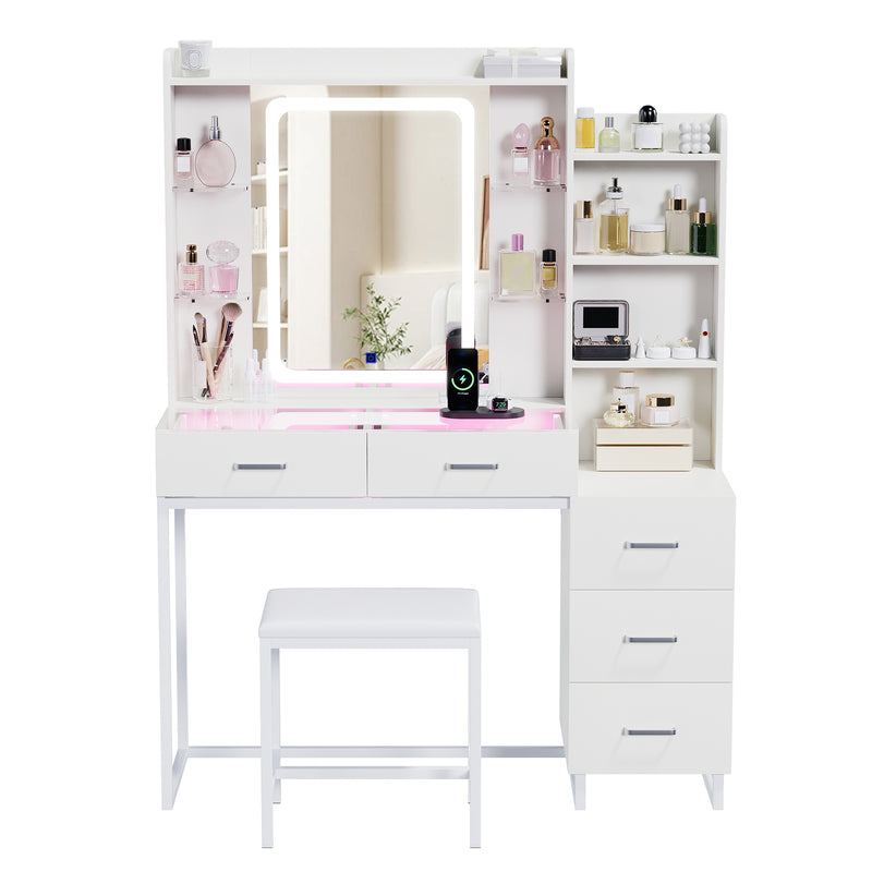 Advwin Dressing Table Set with Glass Desktop LED Light