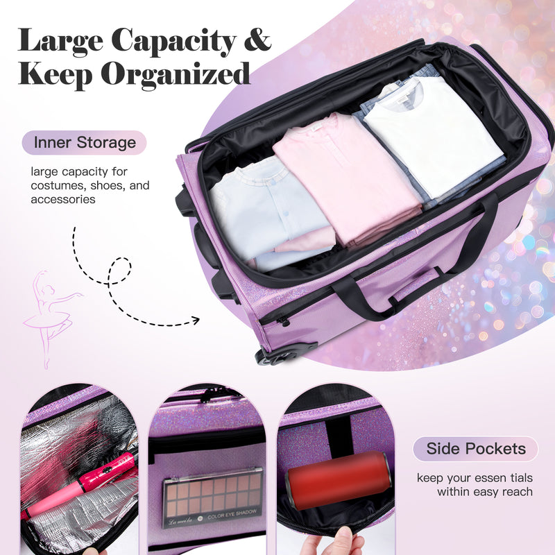 Advwin 26Inch Rolling Dance Bag with Garment Rack