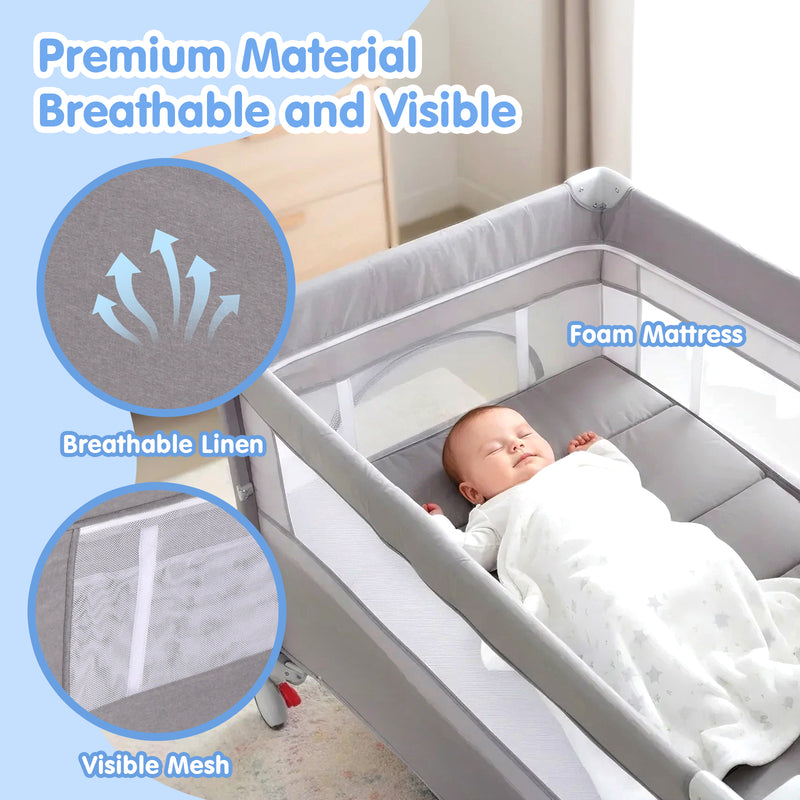Advwin 4 in 1 Foldable Baby Portacot with Bassinet Grey