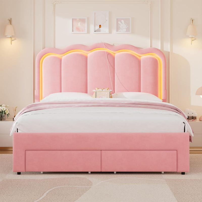 Advwin LED Bed Frame with Adjustable Headboard