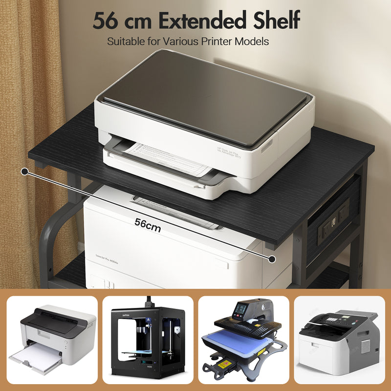 Advwin Large Mobile Printer Stand with Charging Station Black