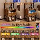 Advwin Bedside Table with Charging Station LED Lights Set of 2