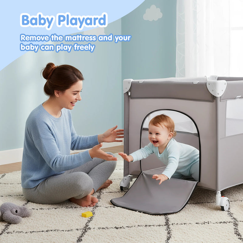 Advwin 4 in 1 Foldable Baby Portacot with Bassinet Grey