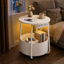Advwin Round End Table w/ Charging Station & Fabric Basket