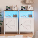 Advwin Farmhouse Bedside Table w/ Charging Station & LED