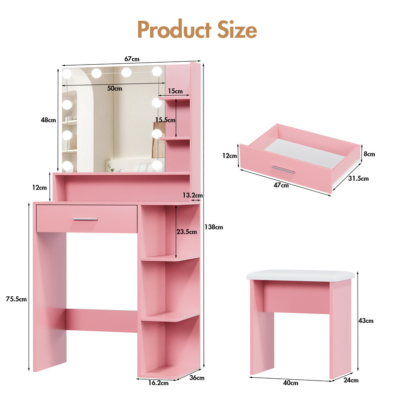 Advwin Dressing Table Set with 10 LED Bulb Mirror