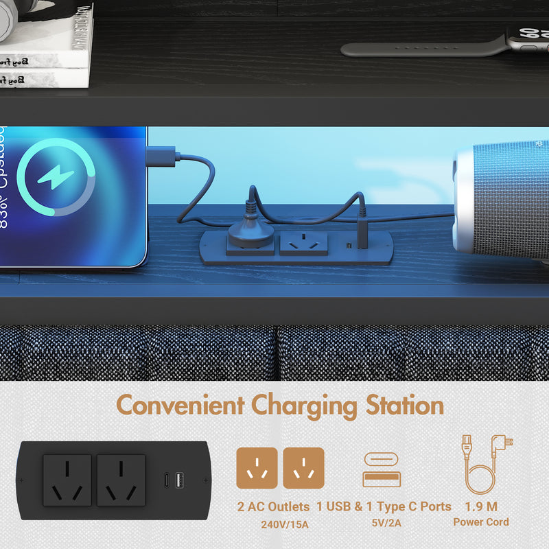 Advwin Storage Headboard Upholstered with Light Charging Station