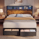 Advwin LED Bed Frame w/ Charging & 2 Drawers