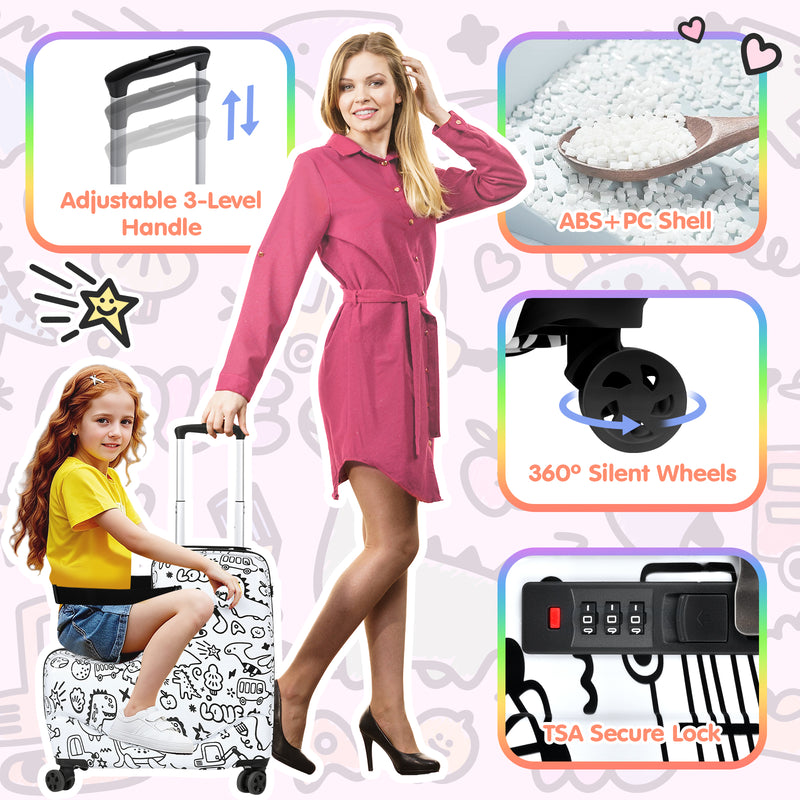 Advwin Kids Ride On Luggage Graffiti Toddler Luggage