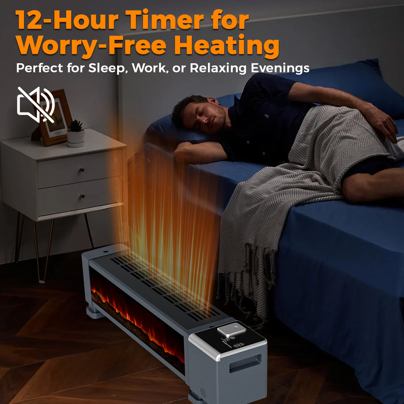 Advwin Baseboard Heater with 3D Flame 2200W Black