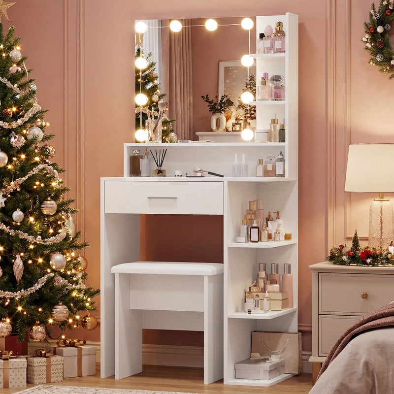 Advwin Dressing Table Set with 10 LED Bulb Mirror