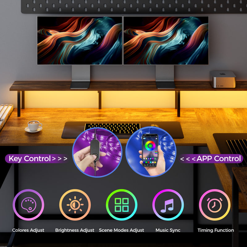 Advwin 150cm L Shaped Computer Desk w/ LED Lights