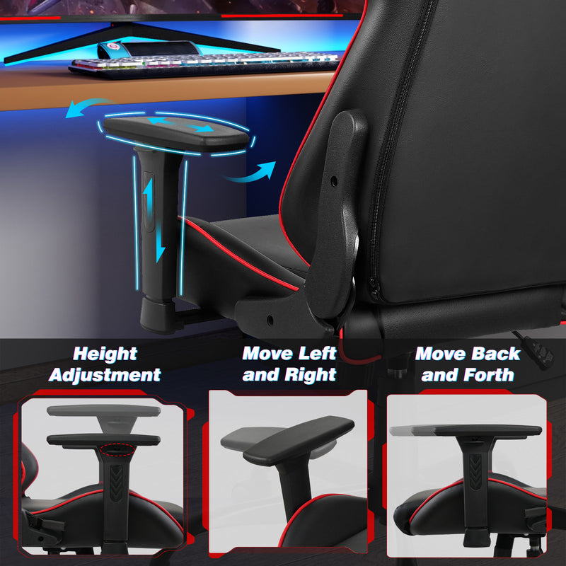 LED Light Gaming Desk & Gaming Chair Tilt 135° Red