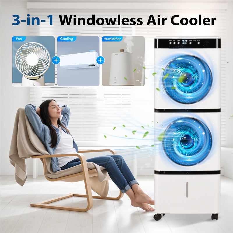 Advwin Evaporative Air Cooler Fan Dual-Turbine Airflow