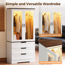 Advwin LED Wardrobe Cabinet w/ Glass Doors & Hanging Rail