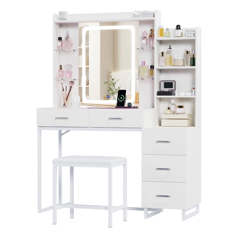Advwin Dressing Table Set with Glass Desktop LED Light