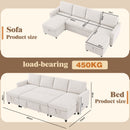 Advwin 253cm U Shaped Corduroy Sectional Sofa w/ Pull Out Bed