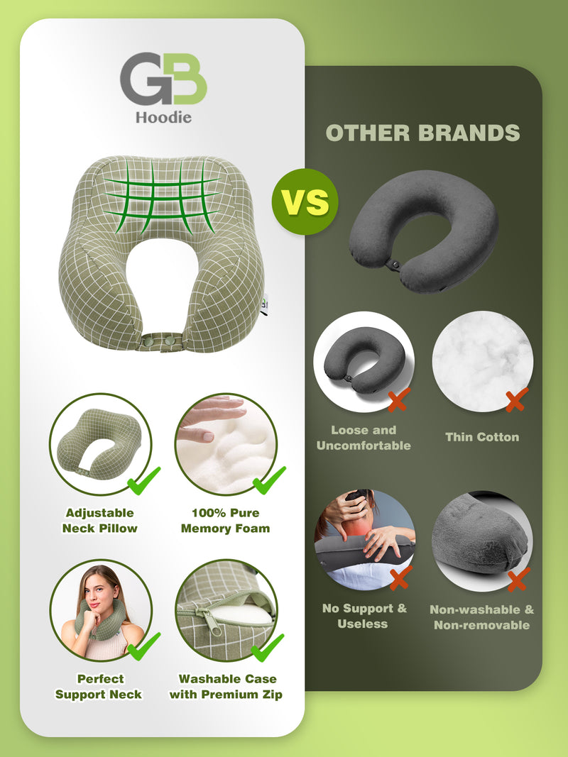 Travel Neck Pillow Washable 100% Pure Memory Foam
