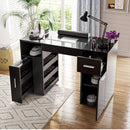 Advwin Manicure Table with Glass Top Black