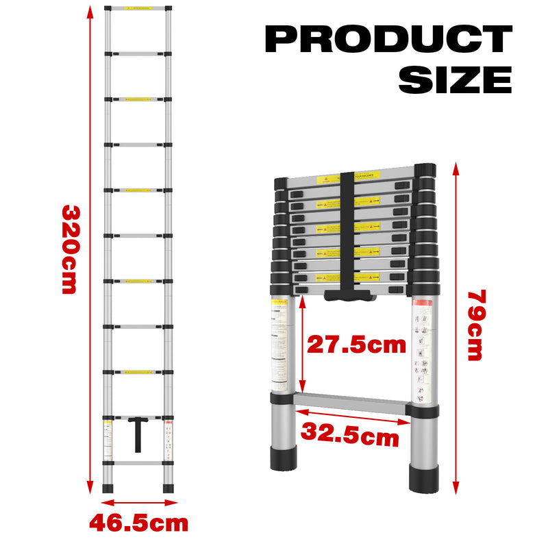 Advwin 3.2m Portable AluminumTelescoping Ladder