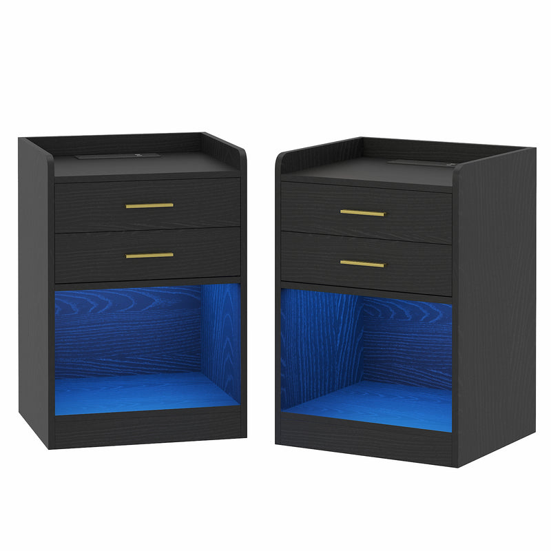 Advwin LED Bedside Table with Charging Station Set of 2